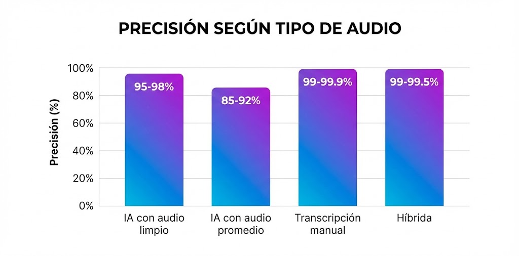 Gráfico mostrando la precisión de transcripción según el tipo de audio
