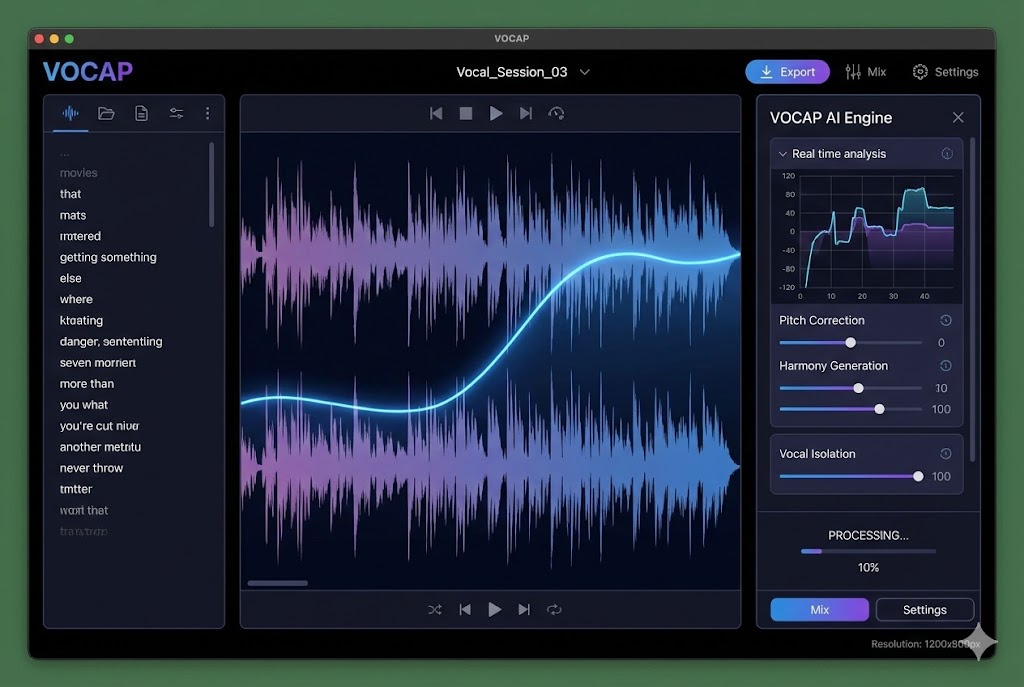 Interfaz de VOCAP - plataforma de transcripción de audio con IA